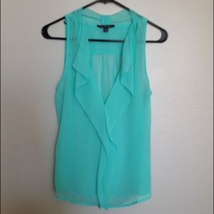 American Eagle Aqua V-Neck Chiffon Blouse w/Ruffle