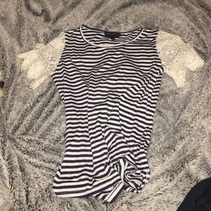 Striped t shirt with crochet sleeves