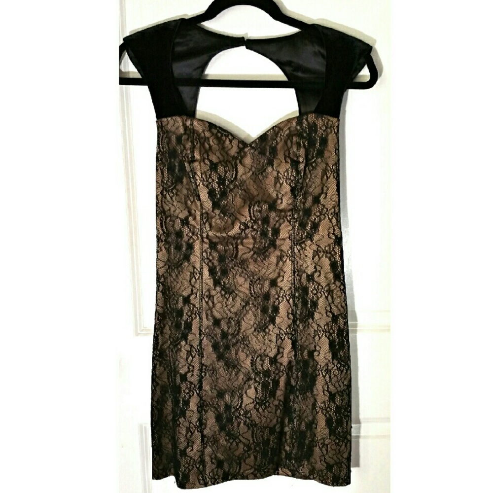 GUESS Gold and Black Lace Dress,  EUC