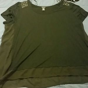 Black short sleeve blouse with beading on the shou