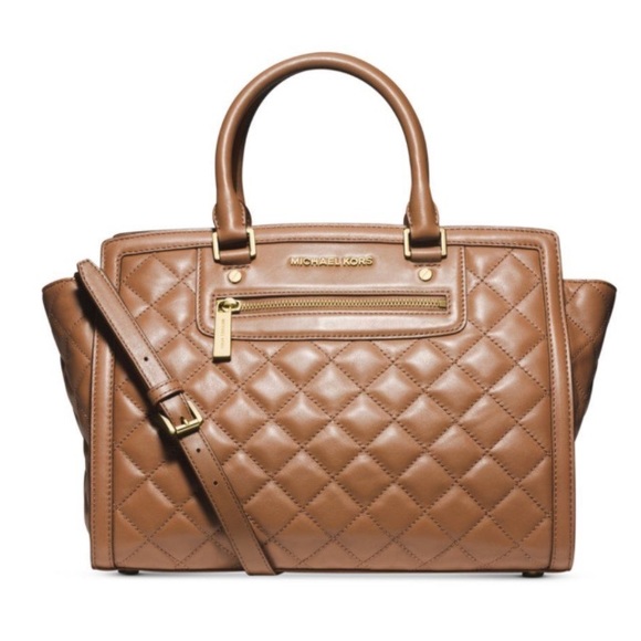 Brown Michael Kors Leather Selma Quilted Satchel