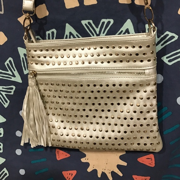 Gold studded cross body bag