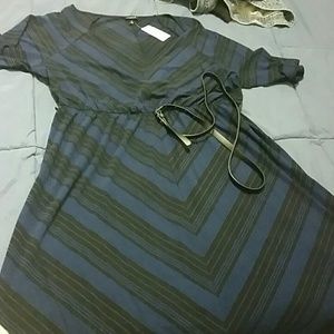 Black and blue dress with thin black belt