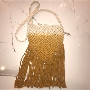 Long crossover purse boho bag in mustard & Cream