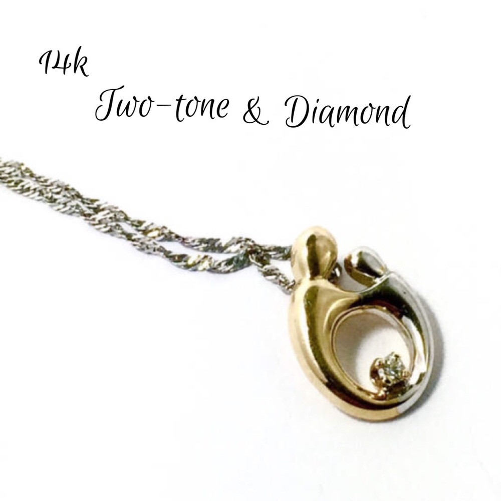 HOLD 14k Diamond Mother Child Pendant Necklace