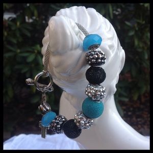 Blue and Black Beaded Bracelet