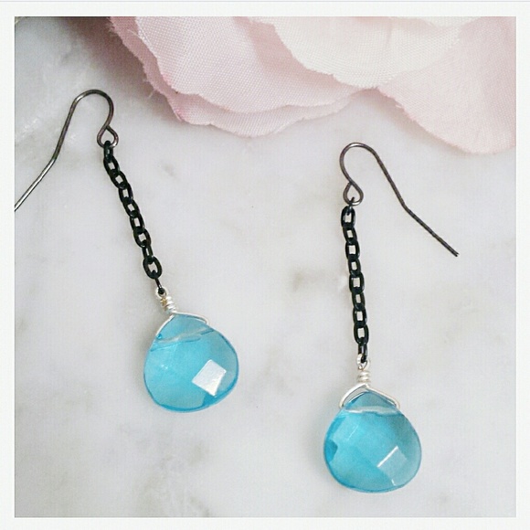 Faceted Blue Glass earrings - Picture 3 of 3