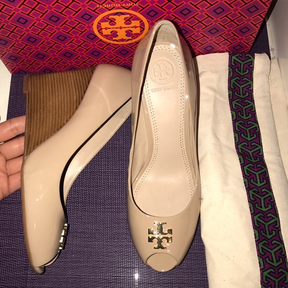 One day sale! Tory Burch Jade peep toe wedge heels