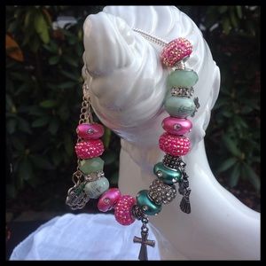Green and Pink Beaded Bracelet