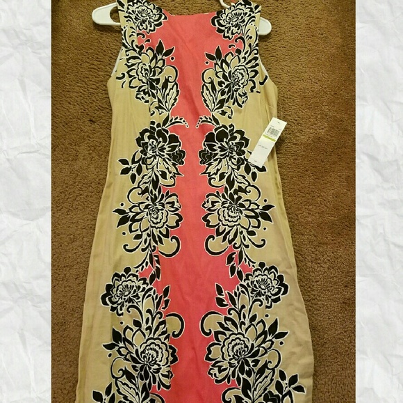 Knee length beige and peach sleeveless dress