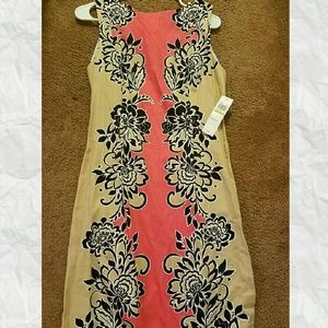 Knee length beige and peach sleeveless dress