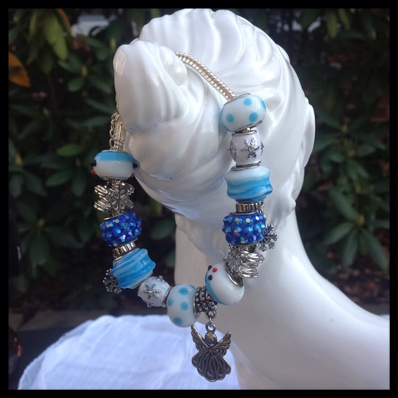 Blue and White Beaded Bracelet Hand a Crafted