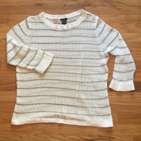Ann Taylor, white & silver, chain mail Knit top