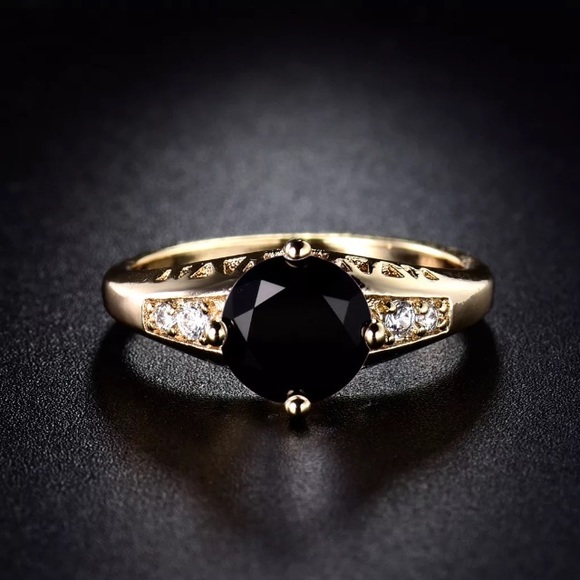Boutique Jewelry - Black Sapphire Crystal CZ & 18K GP Ring, Size 5