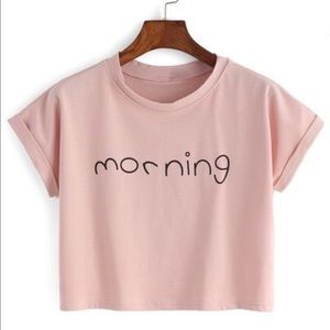 Pink Letters Print Cuffed Crop Top