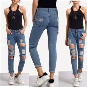 Blue Destroyed Denim Loose Pant