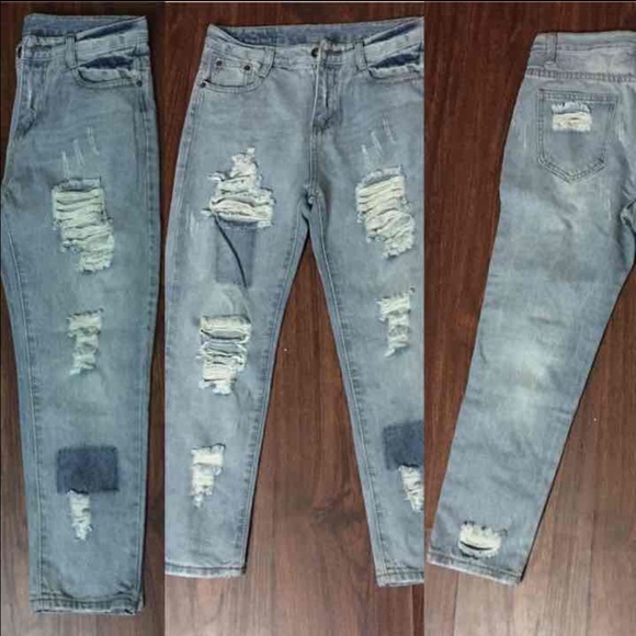 High waist denim ripped pants