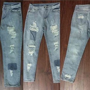 High waist denim ripped pants