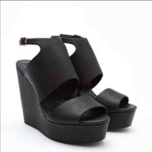 black faux leather platform wedges