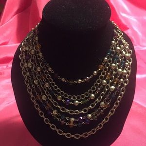 Multi strand necklace colored stone