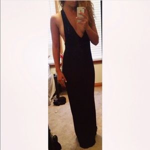 Black Plunging Vneck Maxi Dress