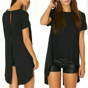 Beautiful black high-low gloves with slit