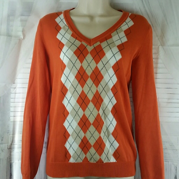 Tommy Hilfiger Argyle Sweater Orange Size Small - Picture 1 of 3