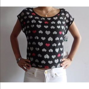Sheer Hilo Black Gray Pink Hearts Short Sleeve Top