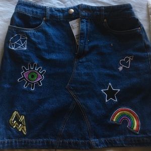 Patched Blue Jean Skirt