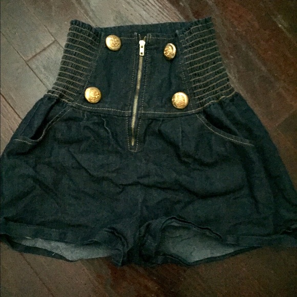 HIGH WAIST SAILOR JEAN SHORTS - Picture 1 of 1