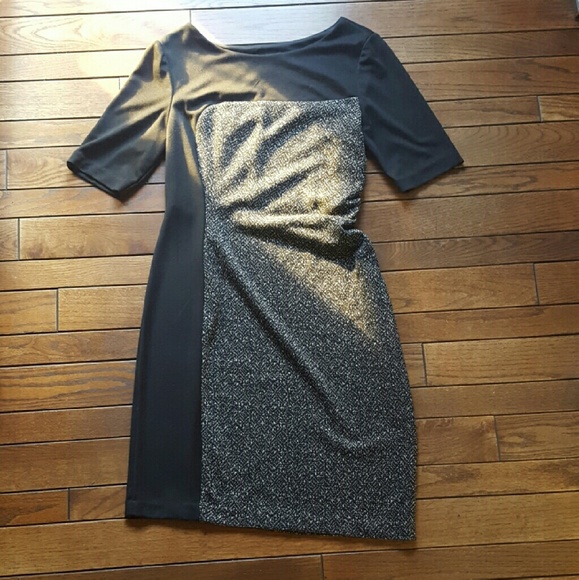 Side scrunched tweed/cotton dress
