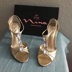 Gold and jewel trimmed ladies heels/sandals.