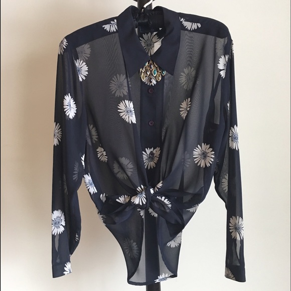 Liz Claiborne women's blue floral vintage blouse