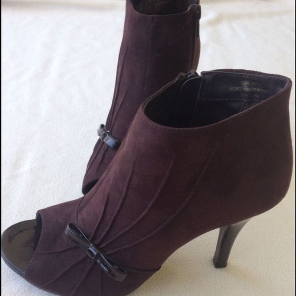 new directions Shoes - GREY faux suede peep toe ankle booties with bow