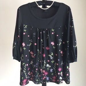 Style & co black floral 3/4 sleeve blouse medium
