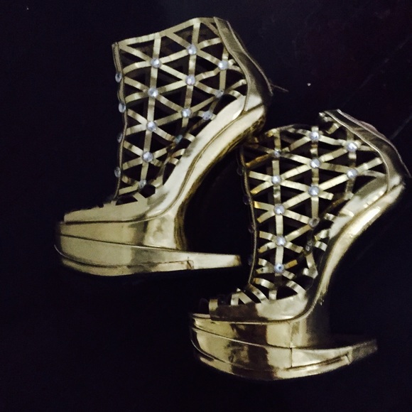Gold rhinestone platform heels - Picture 2 of 2