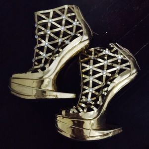 Gold rhinestone platform heels