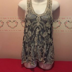 Navy and white lace tank