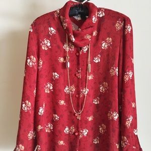 Cordia vintage red floral Asian style blouse