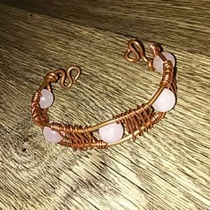 Copper & Rose Quartz cuff bracelet