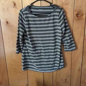 Merona Boat Neck Green Stripped 3/4 Long Sleeve