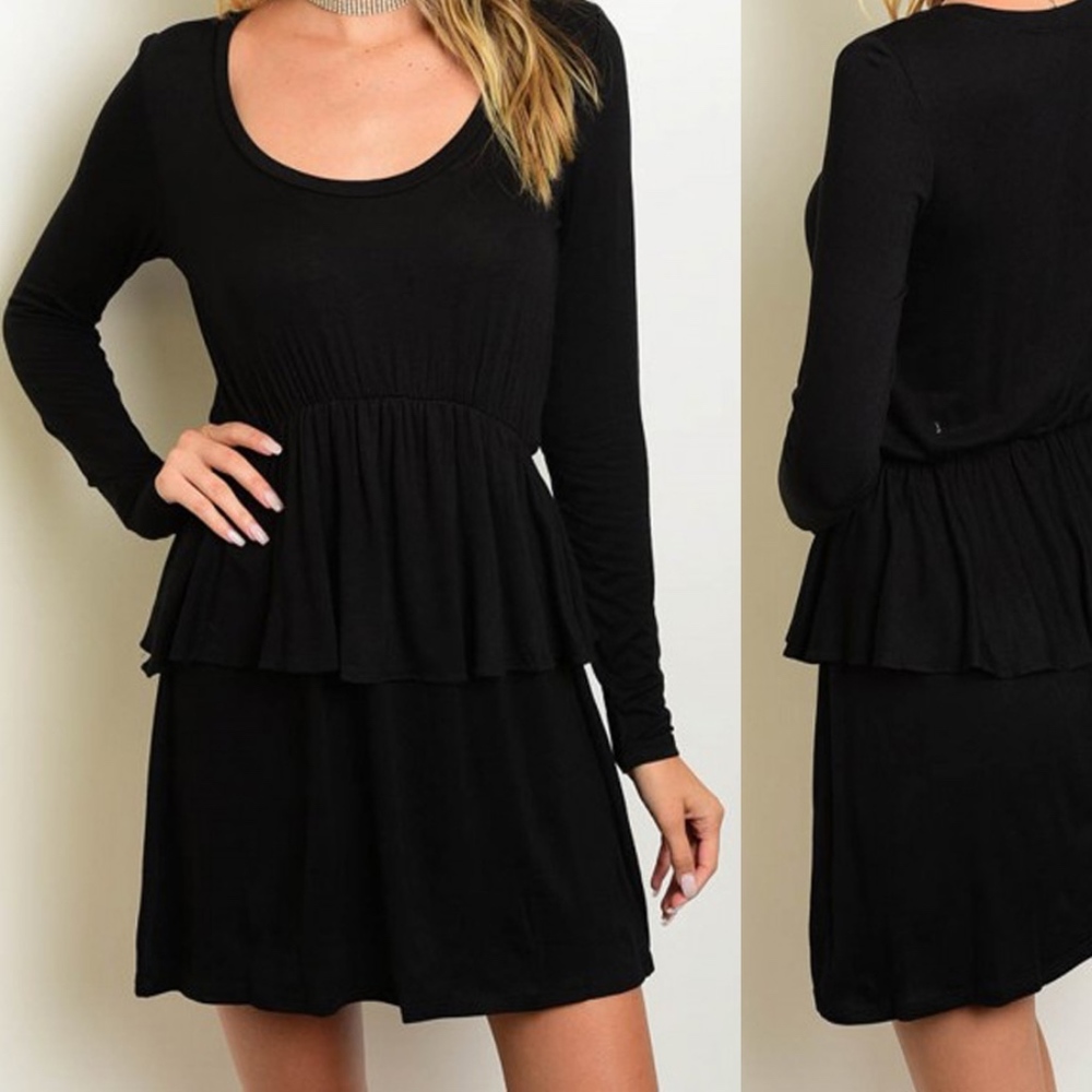 Black Peplum Midi Dress Long Sleeve - Picture 2 of 6