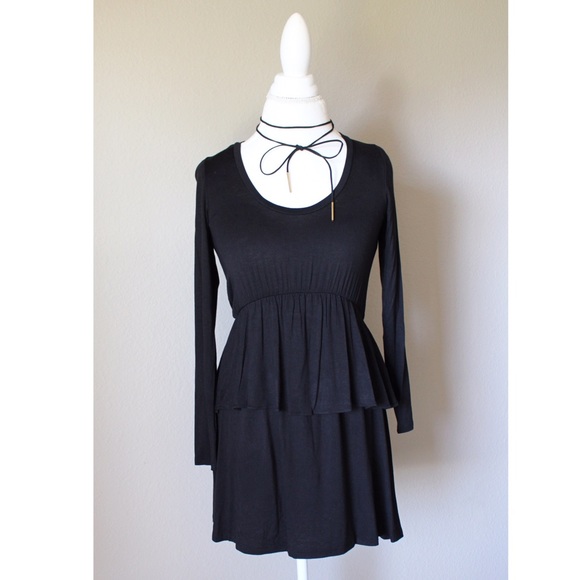 Black Peplum Midi Dress Long Sleeve - Picture 4 of 6