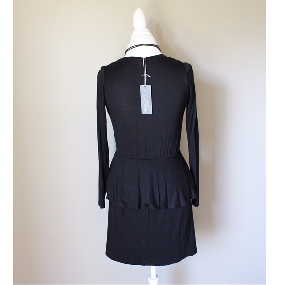 Black Peplum Midi Dress Long Sleeve - Picture 5 of 6