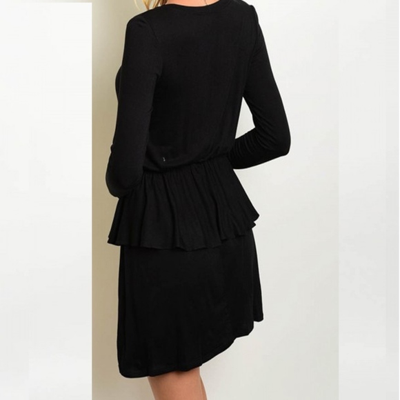 Black Peplum Midi Dress Long Sleeve - Picture 3 of 6