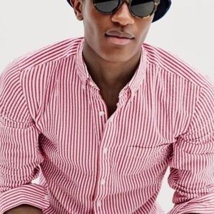 J Crew Striped Seersucker Shirt Red Nwt 