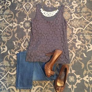 Loft gray lace tank