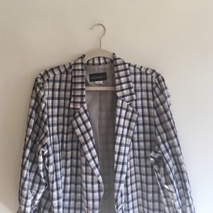 Vintage Longline Gingham Linen Blazer Vintage Longline Gingham Linen Blazer