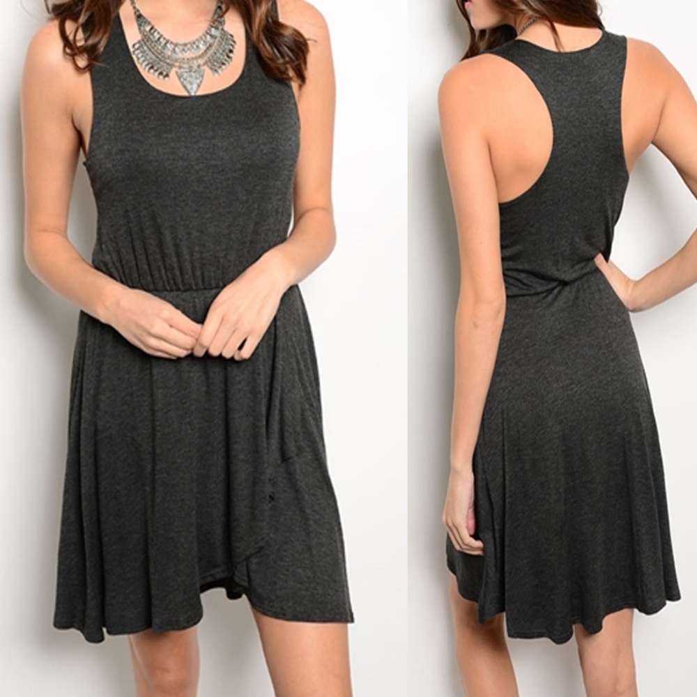 Sleeveless Charcoal Dress Racer Back - Picture 2 of 6