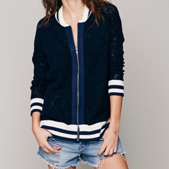 Free People Sweaters - Like New! Free People Varsity Zip Up Cardigan